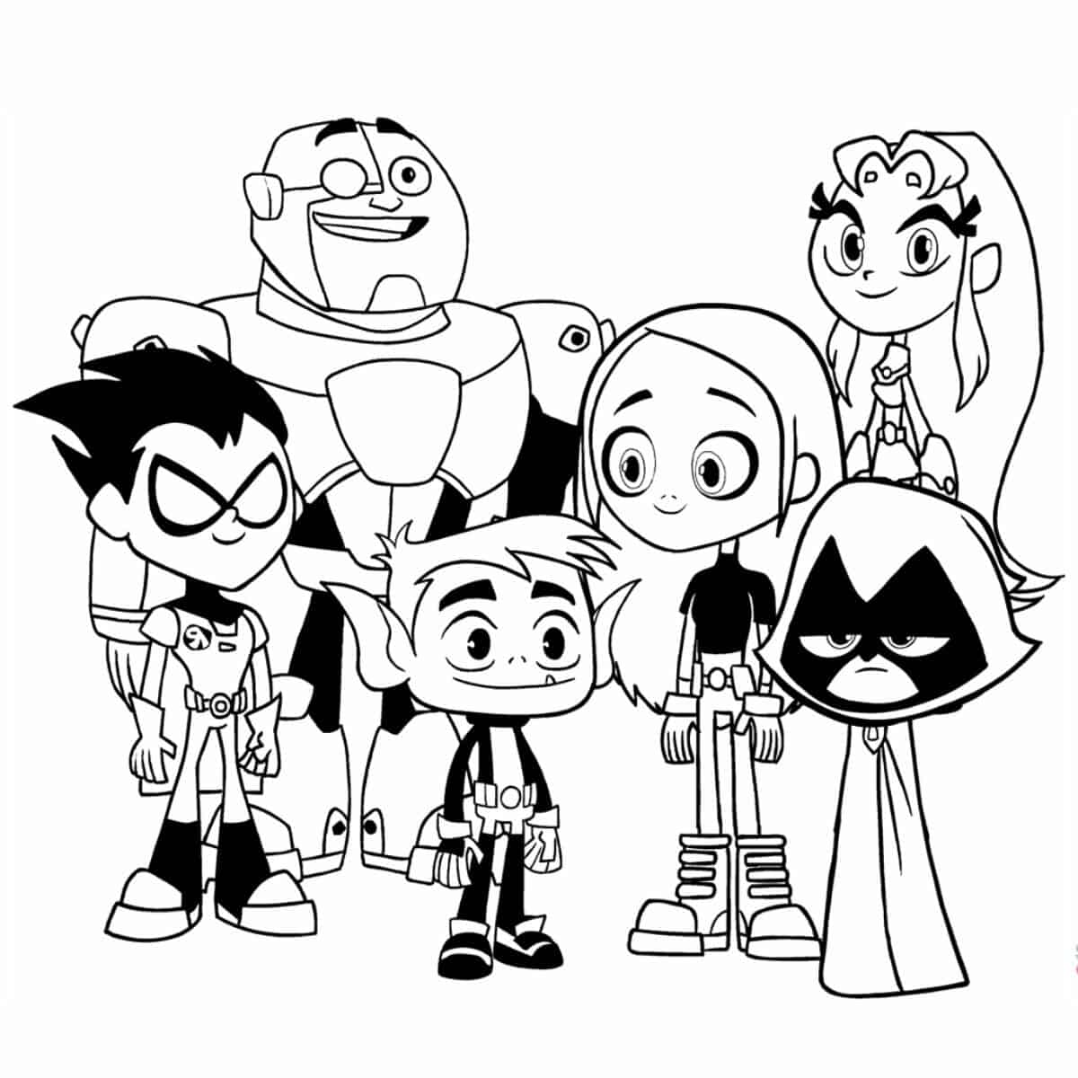 line drawing of the characters from teen titans go movie, to color