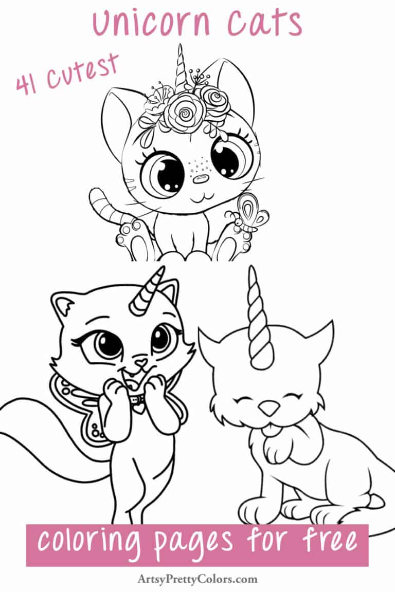 black and white line drawings of cats with unicorn horns on their heads