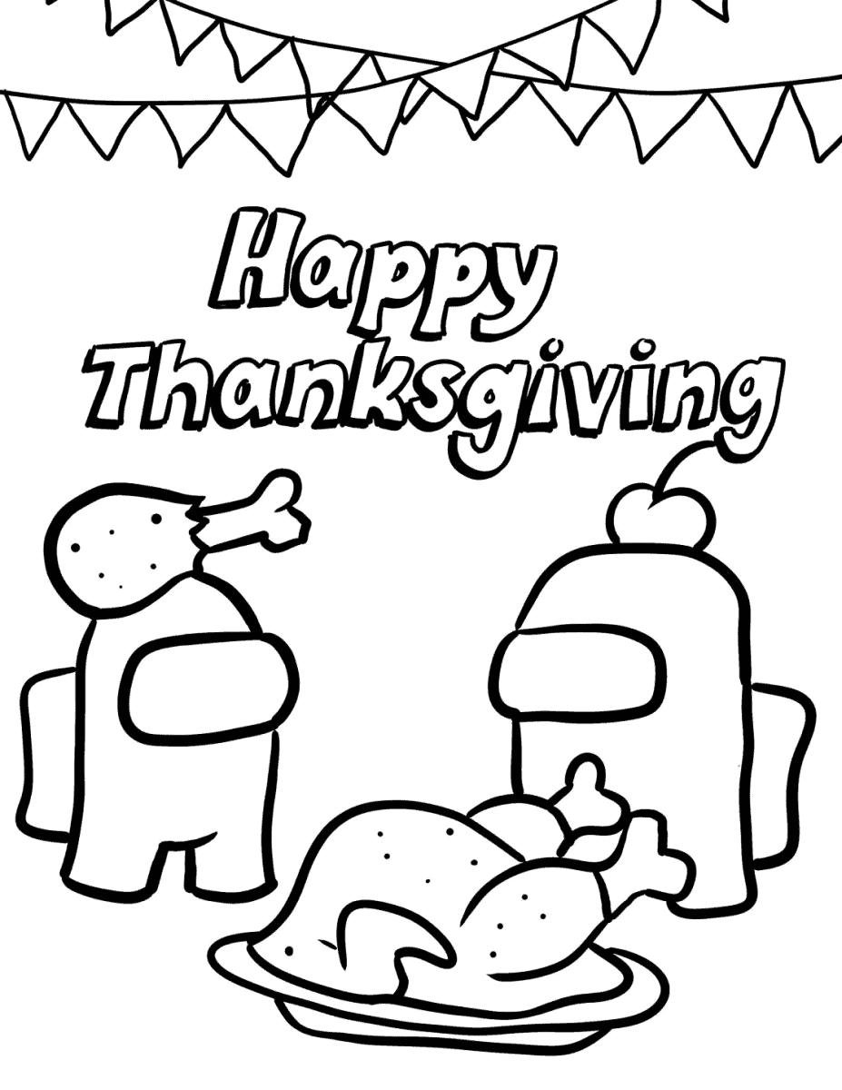 Thanksgiving Among Us coloring page sign.