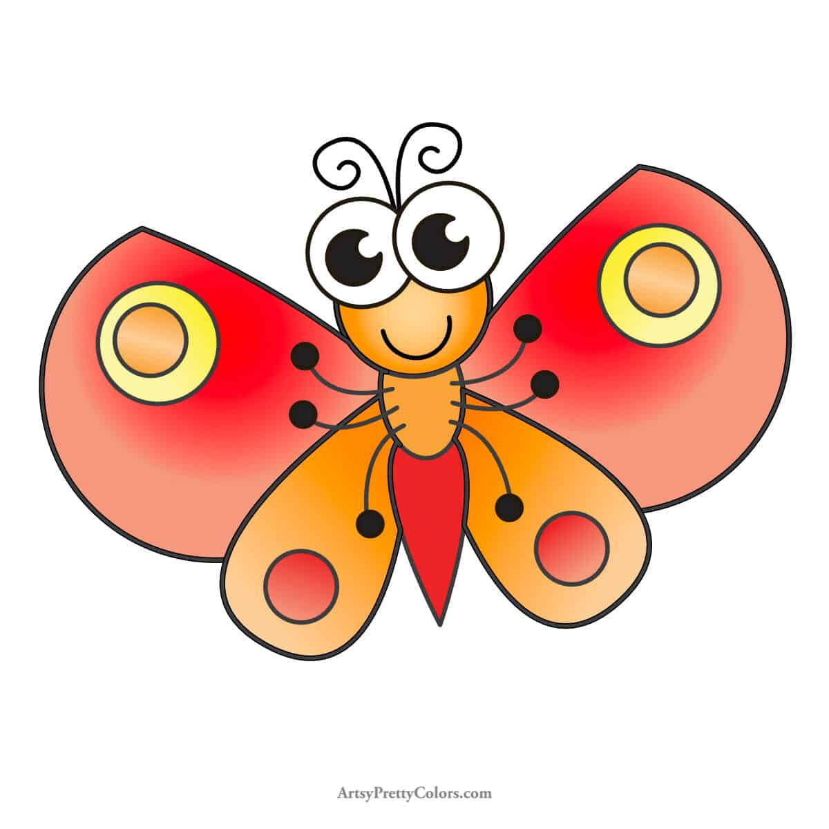yellow and red cartoon butterfly drawing