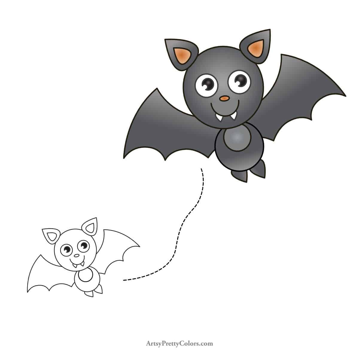 line drawing of a bat with line going to colored bat