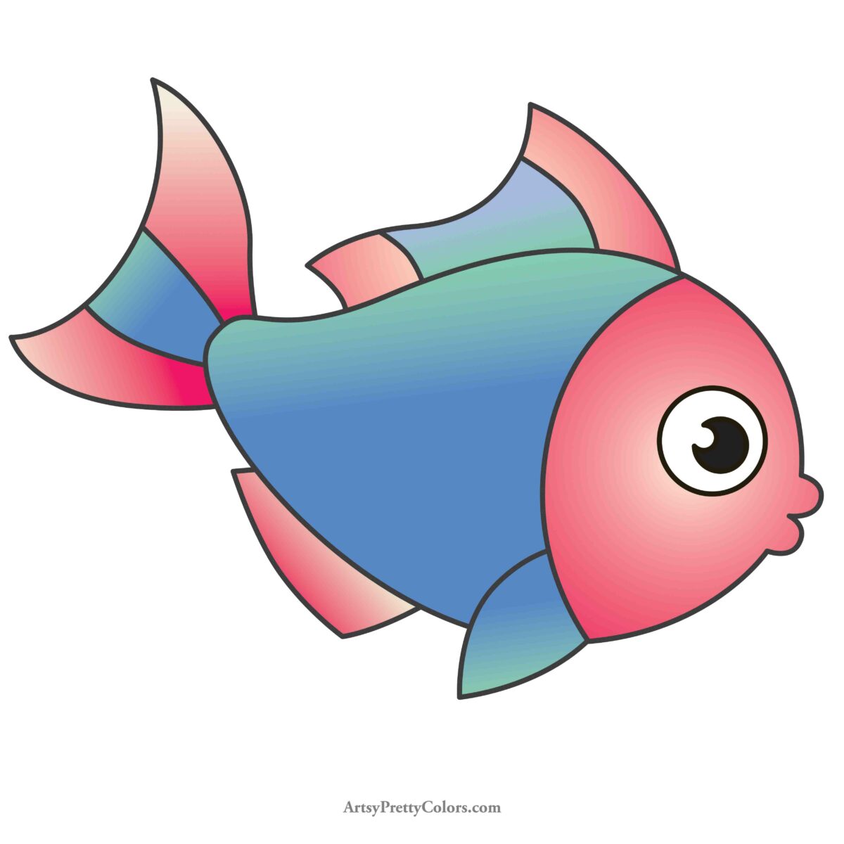 a completed drawing of a colored in fish