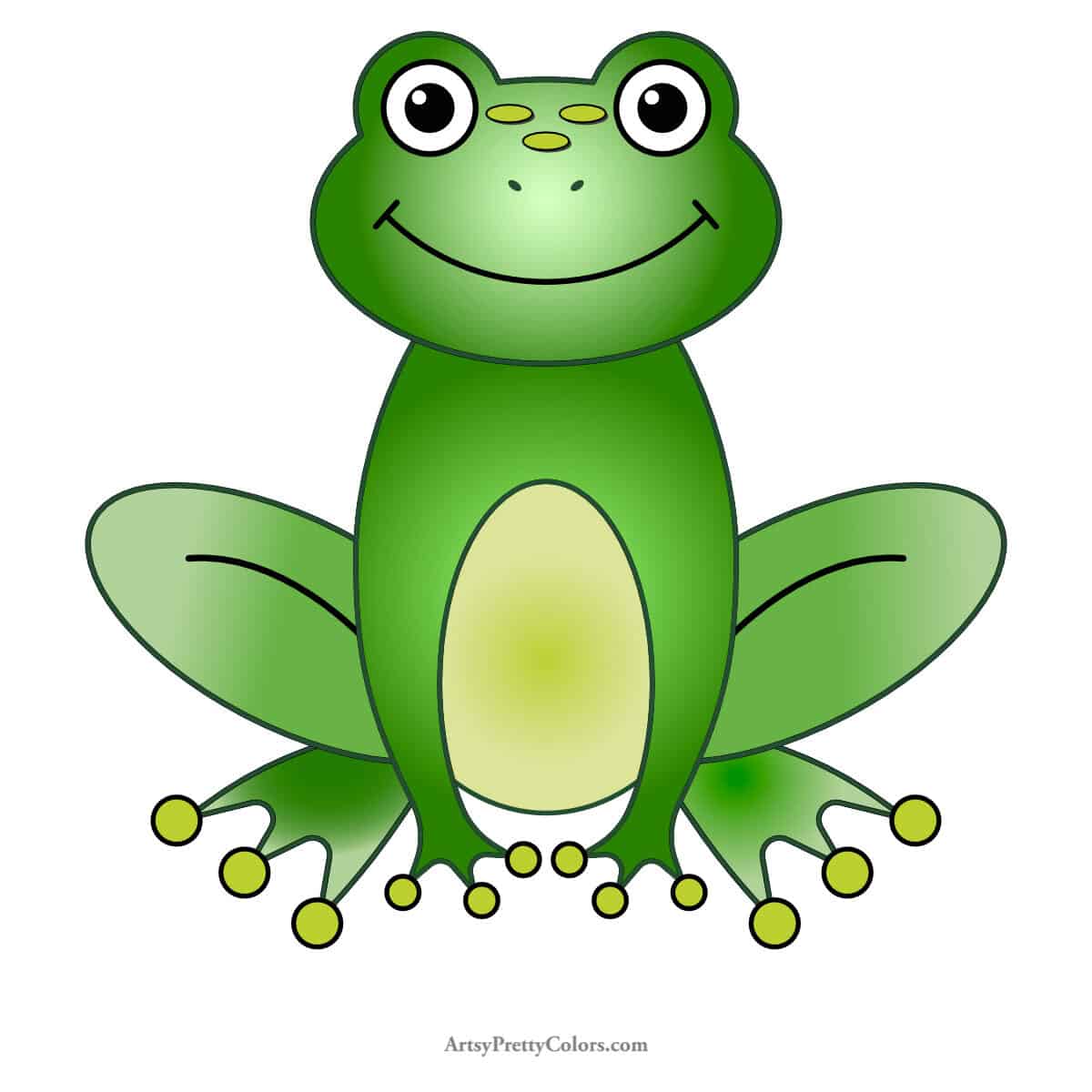colored easy frog as a completed drawing- final step