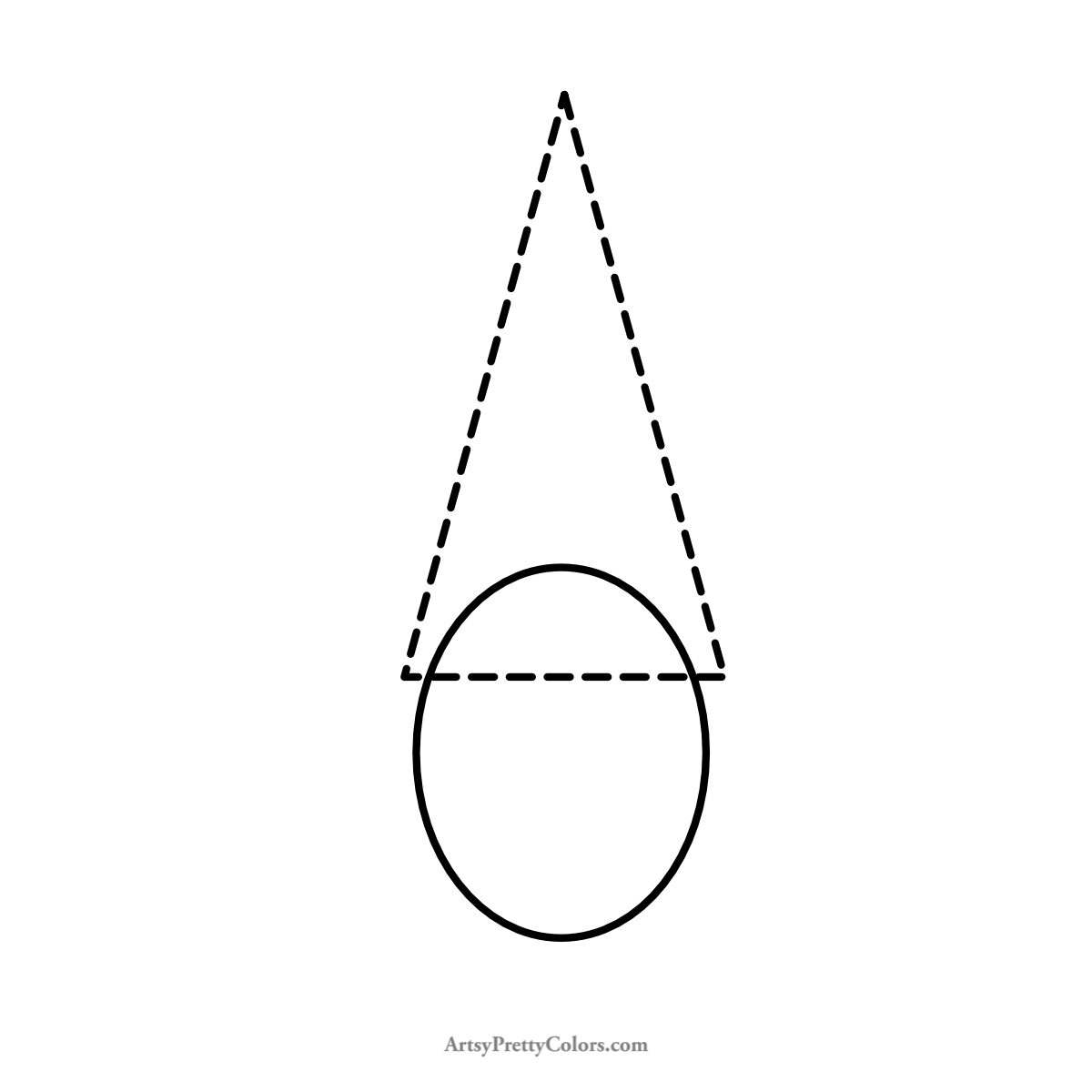 a triangle drawn over the oval to make the gnome's hat