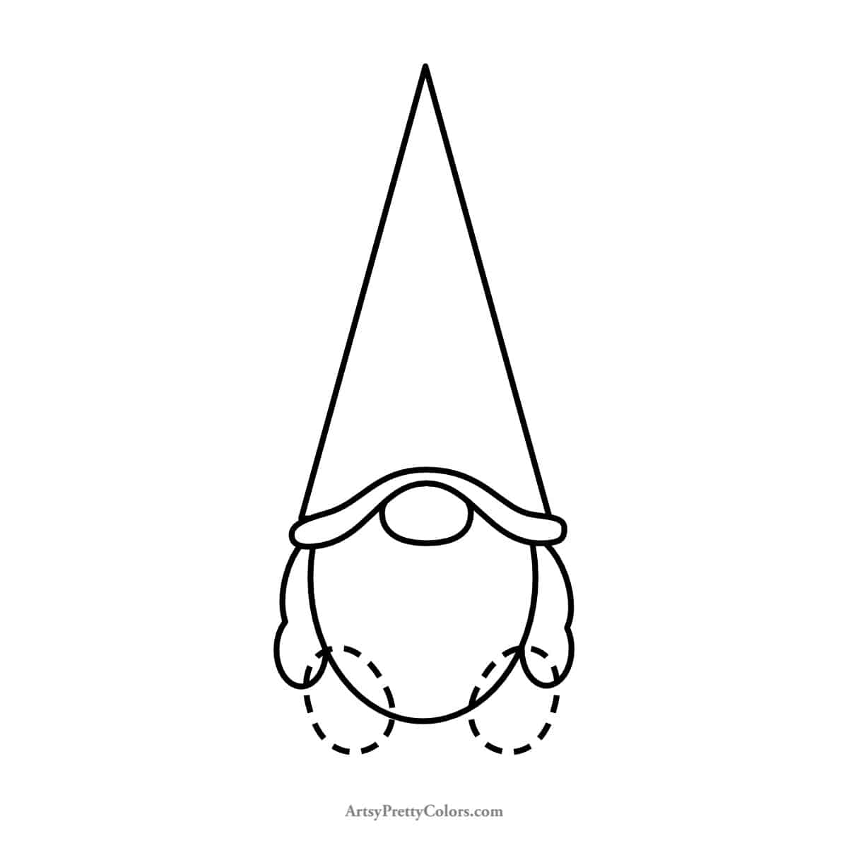 two larger ovals drawn near the bottom of the body of the gnome