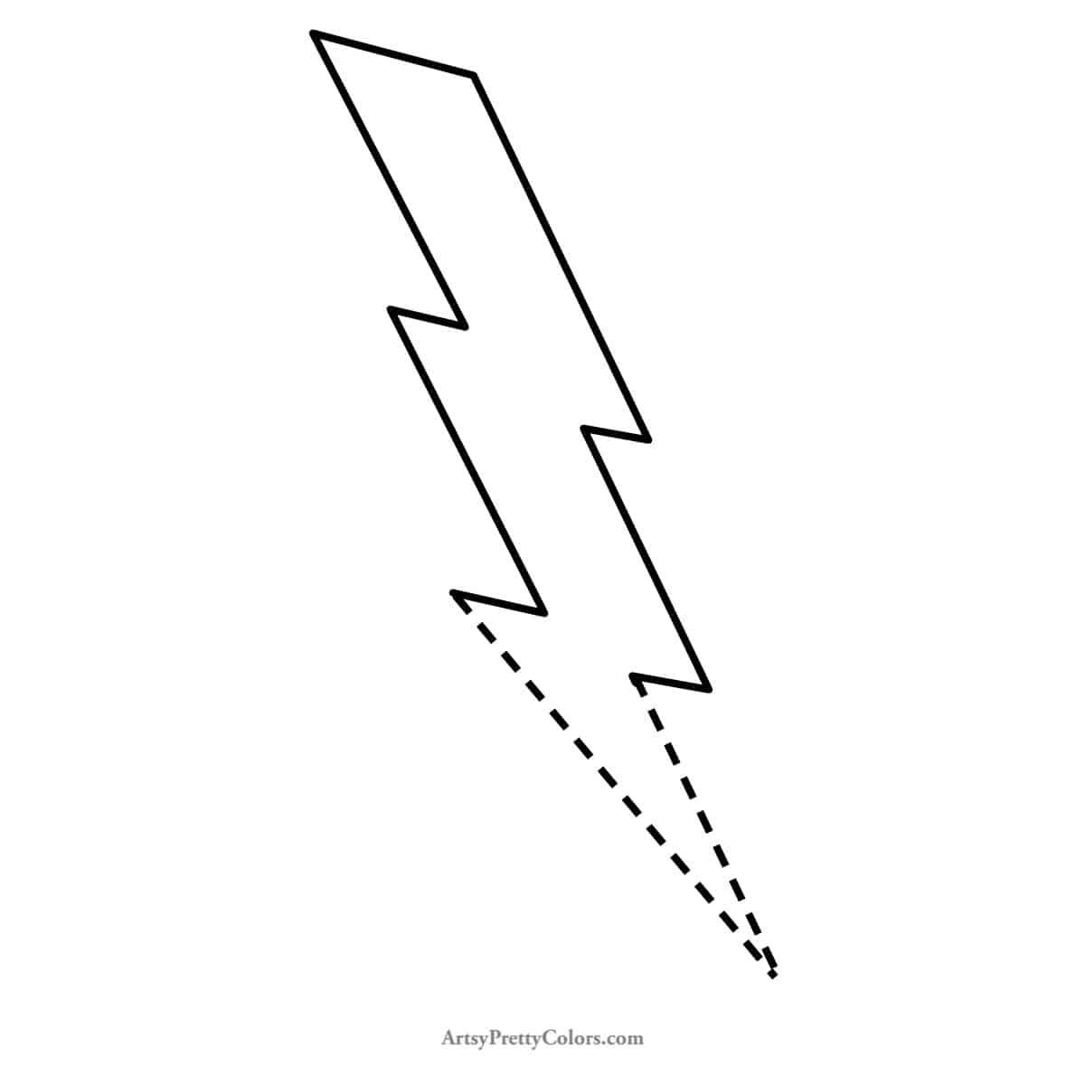 angled, pointed bottom of lightning bolt