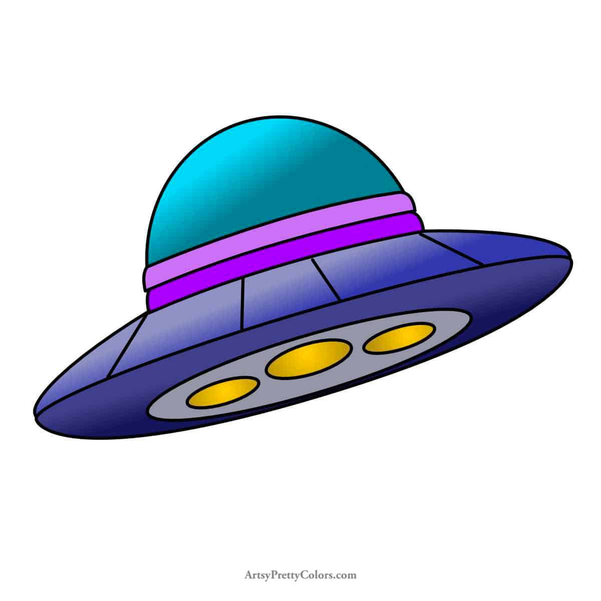 colored in line drawing of a spaceship
