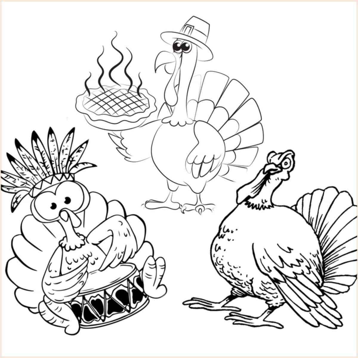 Three turkey drawing outlines for coloring