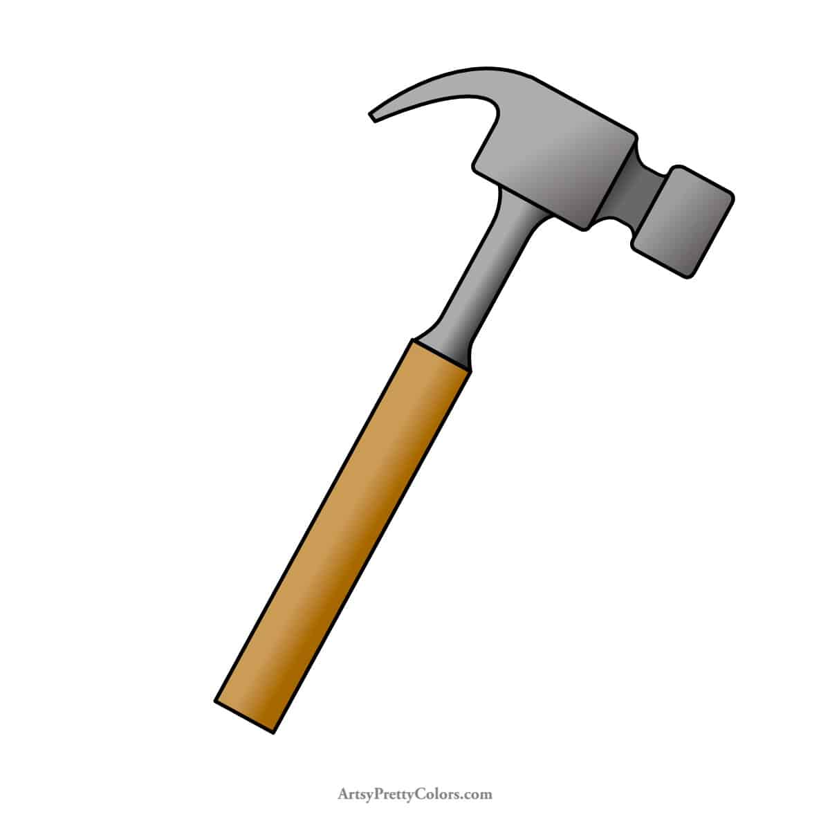 A finished, colored drawing of a hammer.