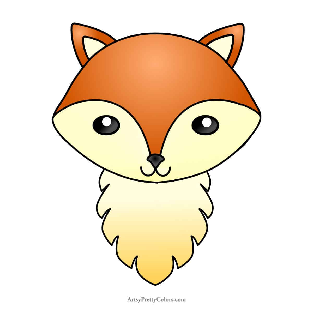 a colored in, finished drawing of a fox head.