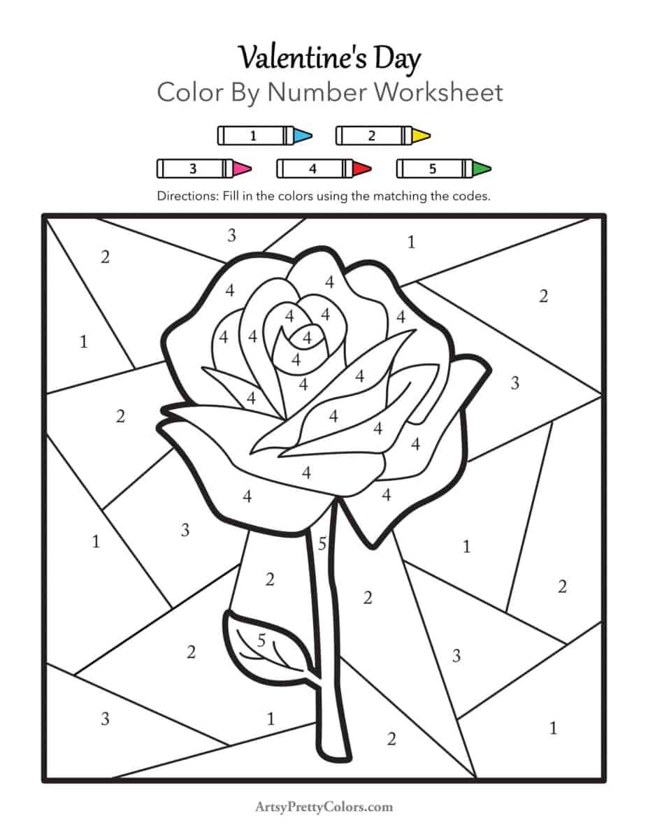 a line drawing of a rose with sections covering it that have codes to match in a coloring key above