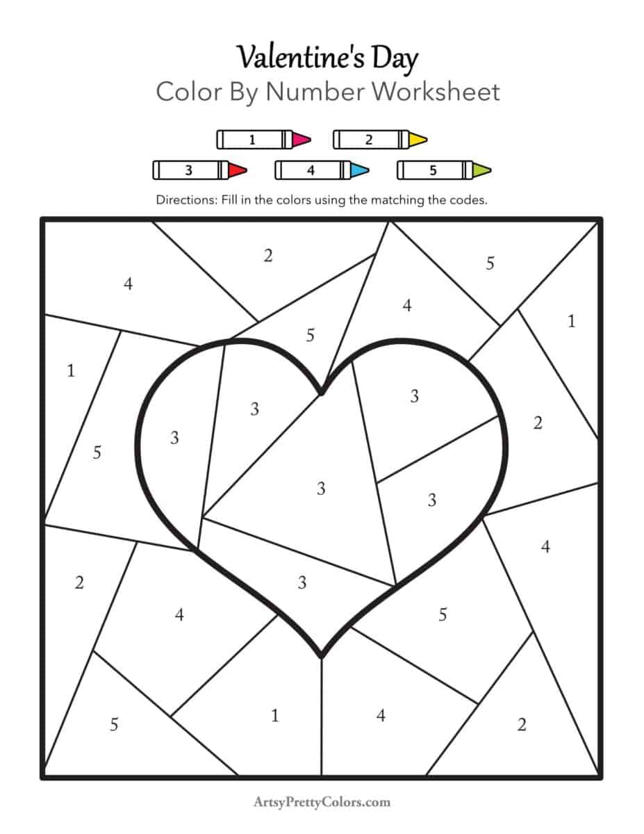 A big heart line drawing with numbers sectioned off inside and coordinate with a color key above