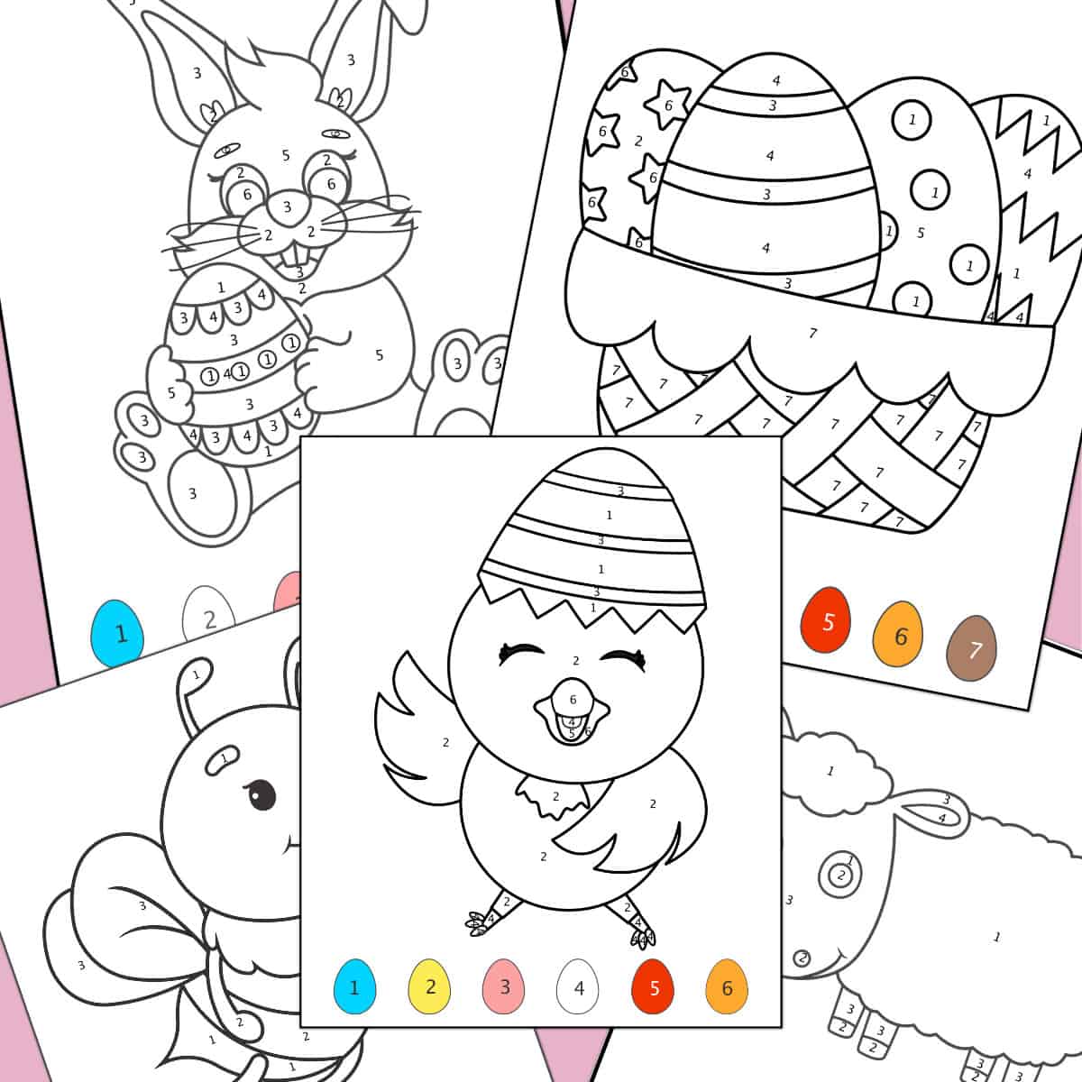 Multiple different pdfs of free Easter color by number sheets.