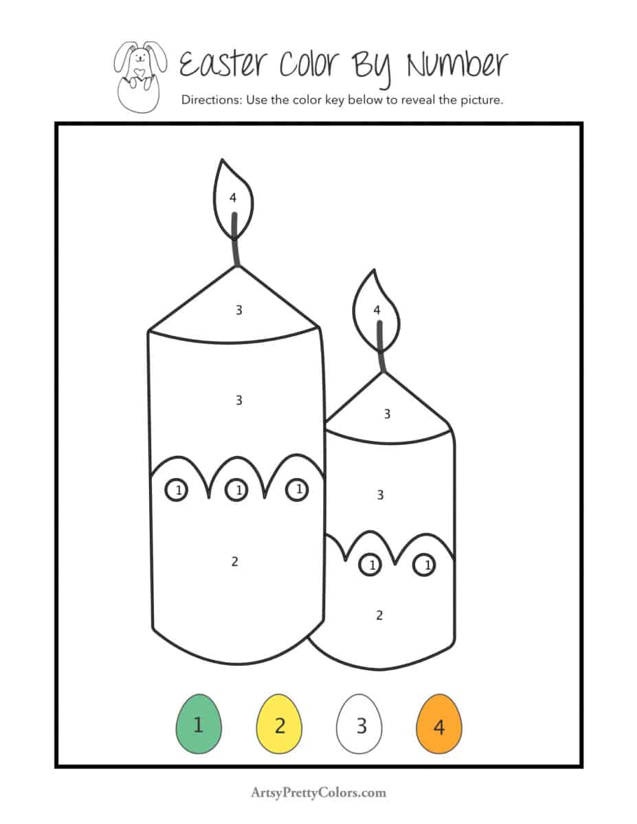 Outline of two lit candles, with different numbers listed in different areas that match colors in color key.