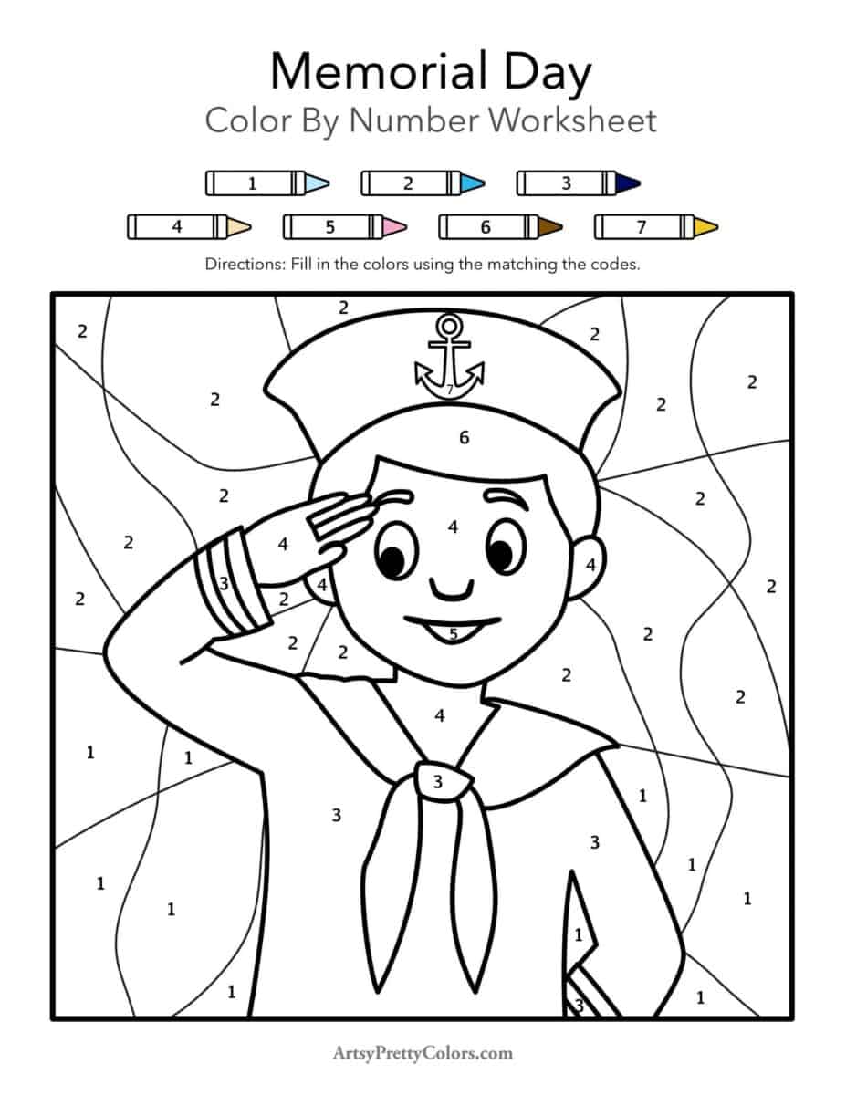 A sailor saluting picture with sections of numbers that match the key at the top.