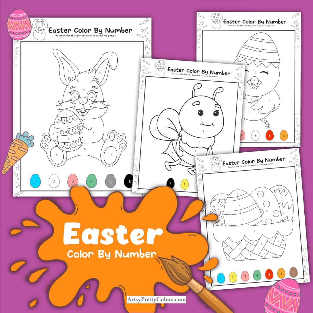 Multiple different pdfs of free Easter color by number sheets- show whole set in one pdf file.