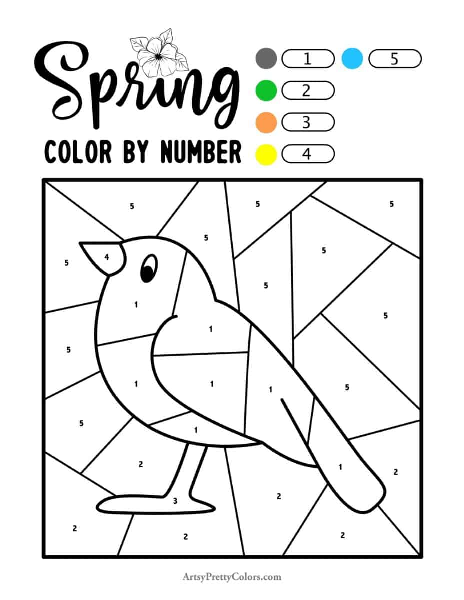 Spring color by code printable of a bird.