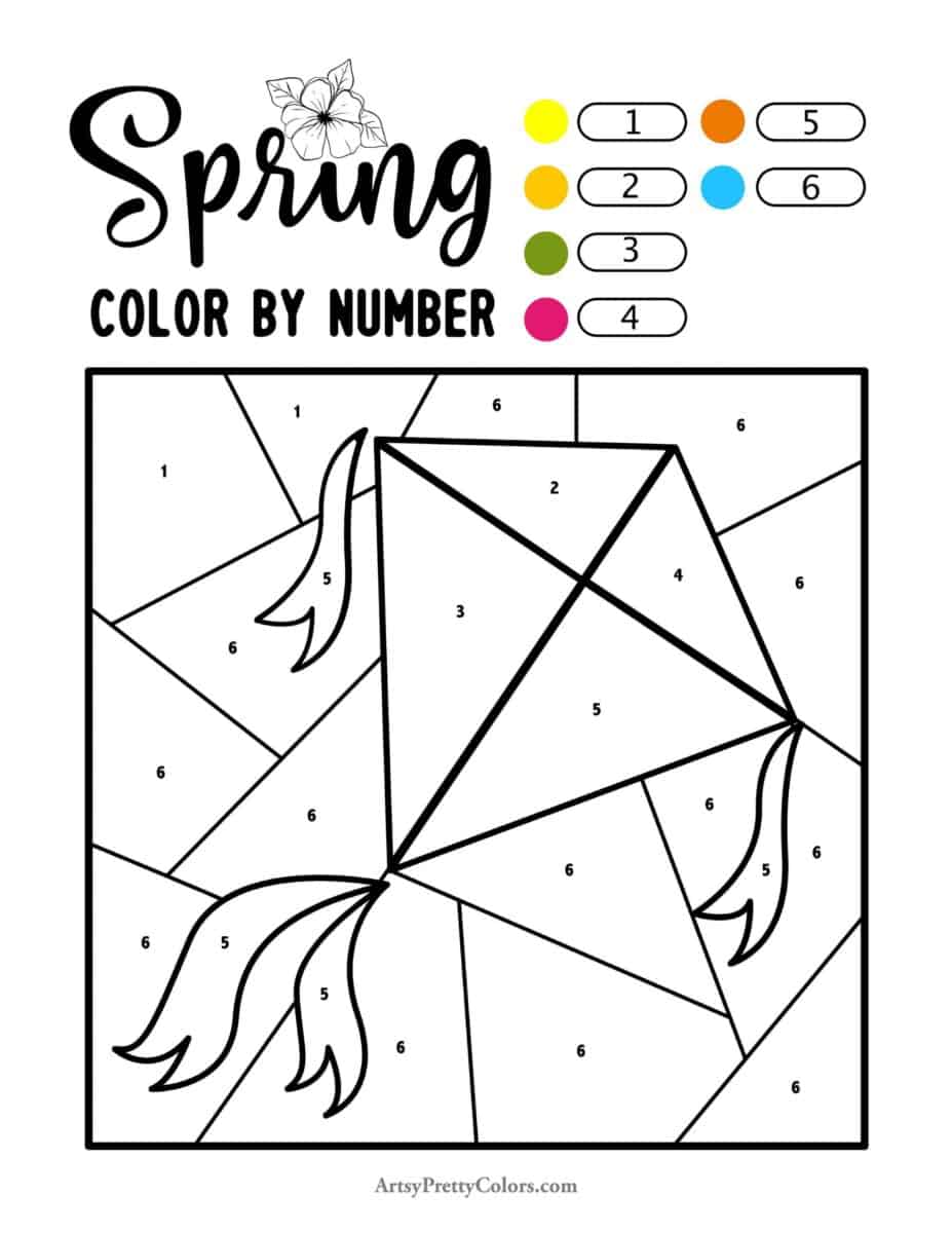 Spring color by code printable of a kite.