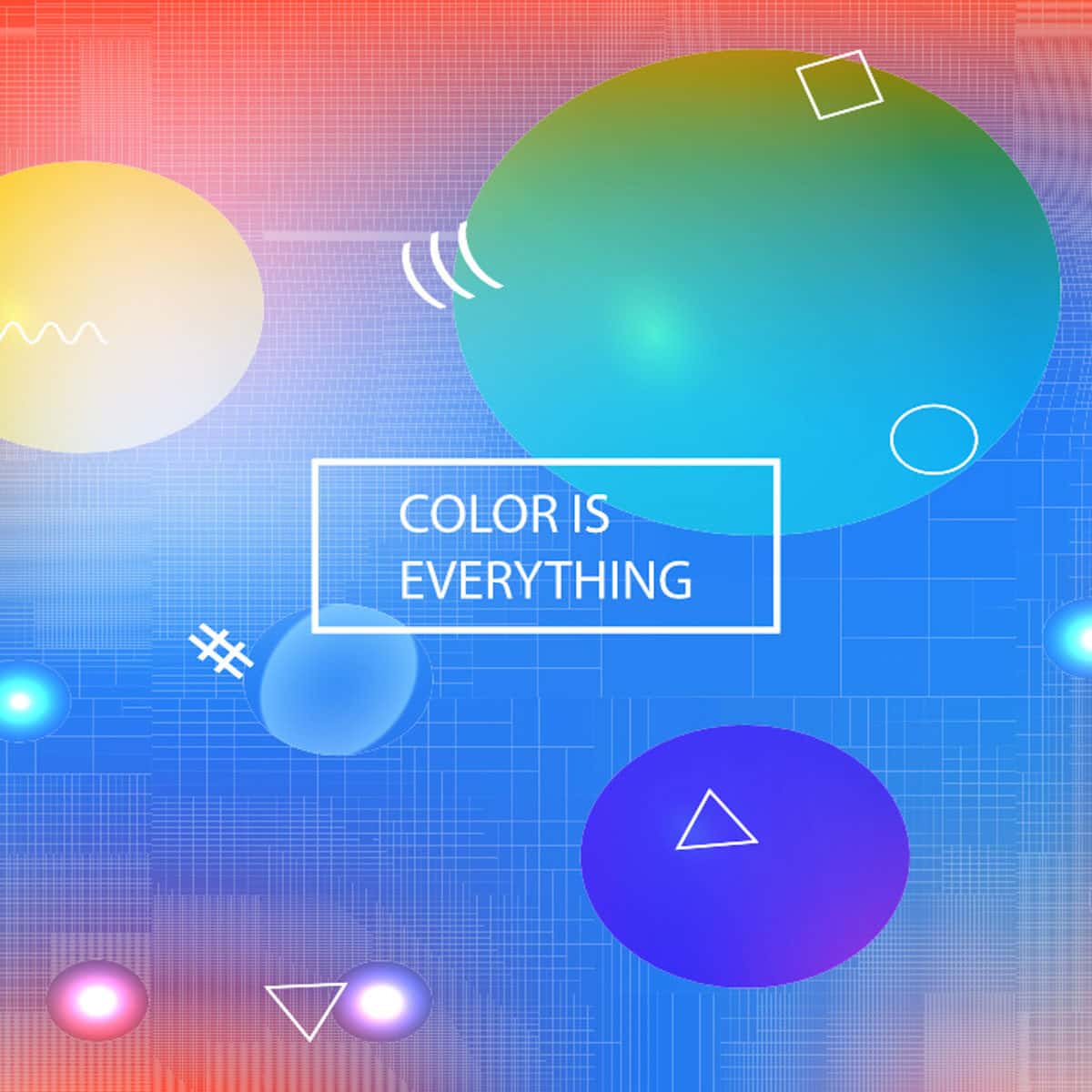 A colorfull cahrt with bubbles and colored gradients saying "color is everything".