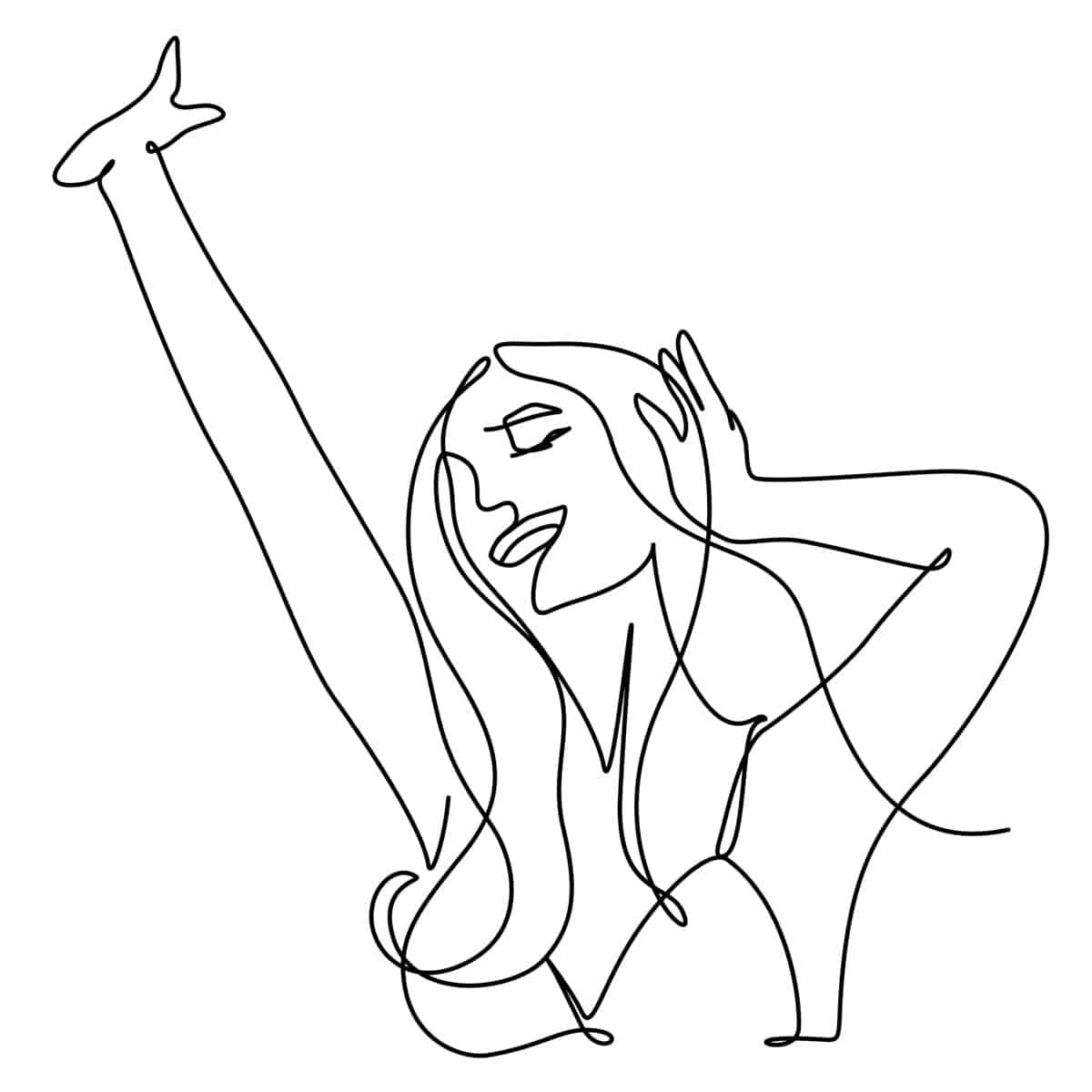 Stylized continuous line drawing of woman.