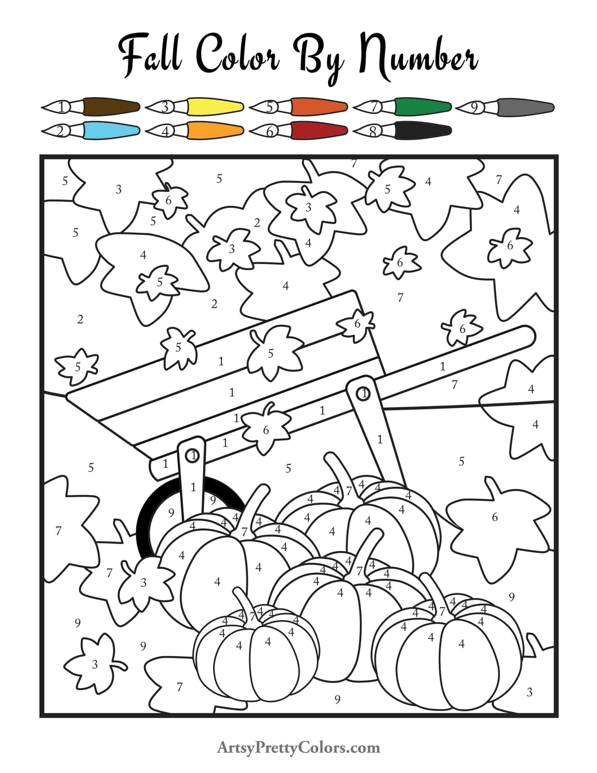 Fall Color By Number Printable Sheets (Free PDFs) - Artsy Pretty Colors