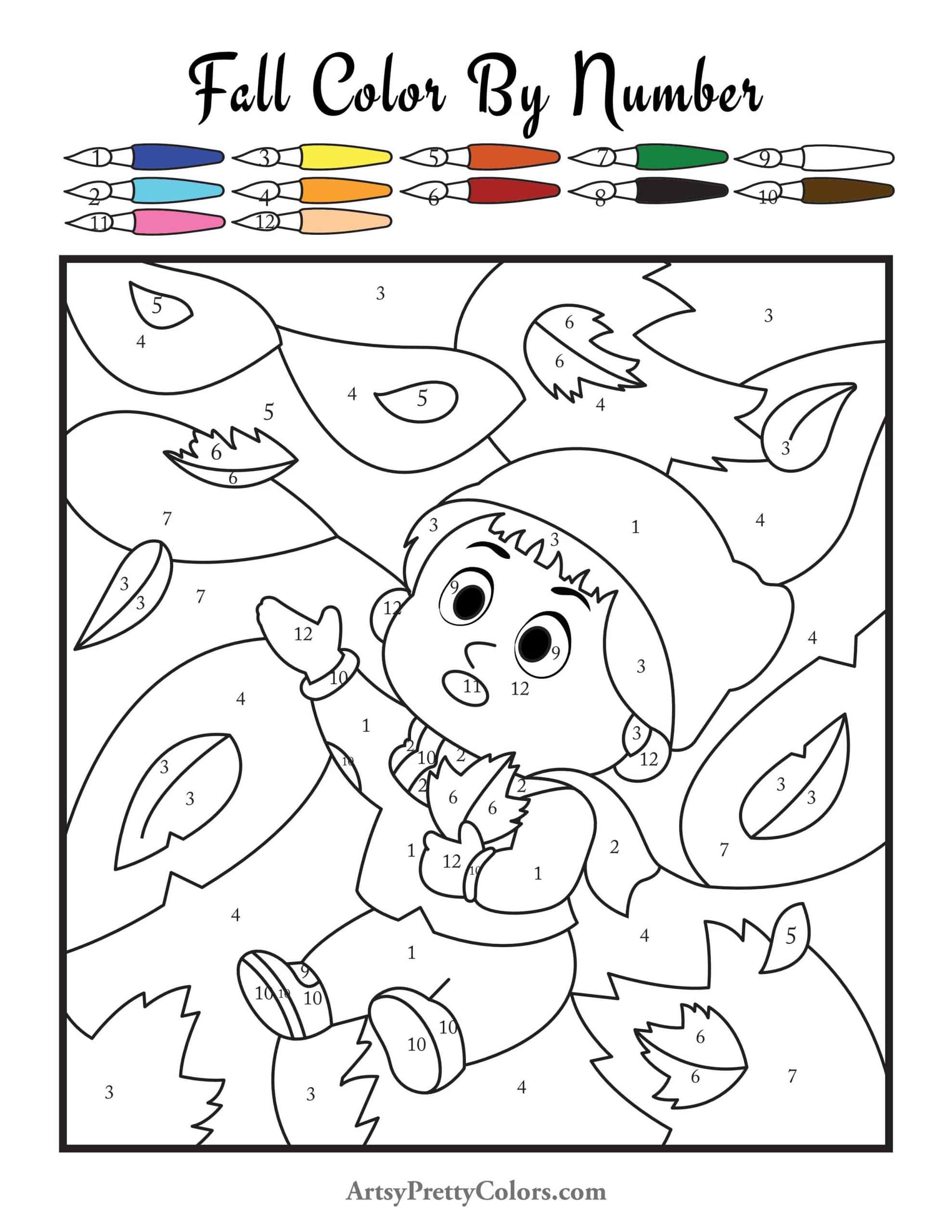 Fall Color By Number Printable Sheets (Free PDFs) - Artsy Pretty Colors