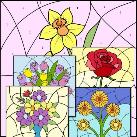 Flower Color By Number Coloring Pages (8 Free Printables)
