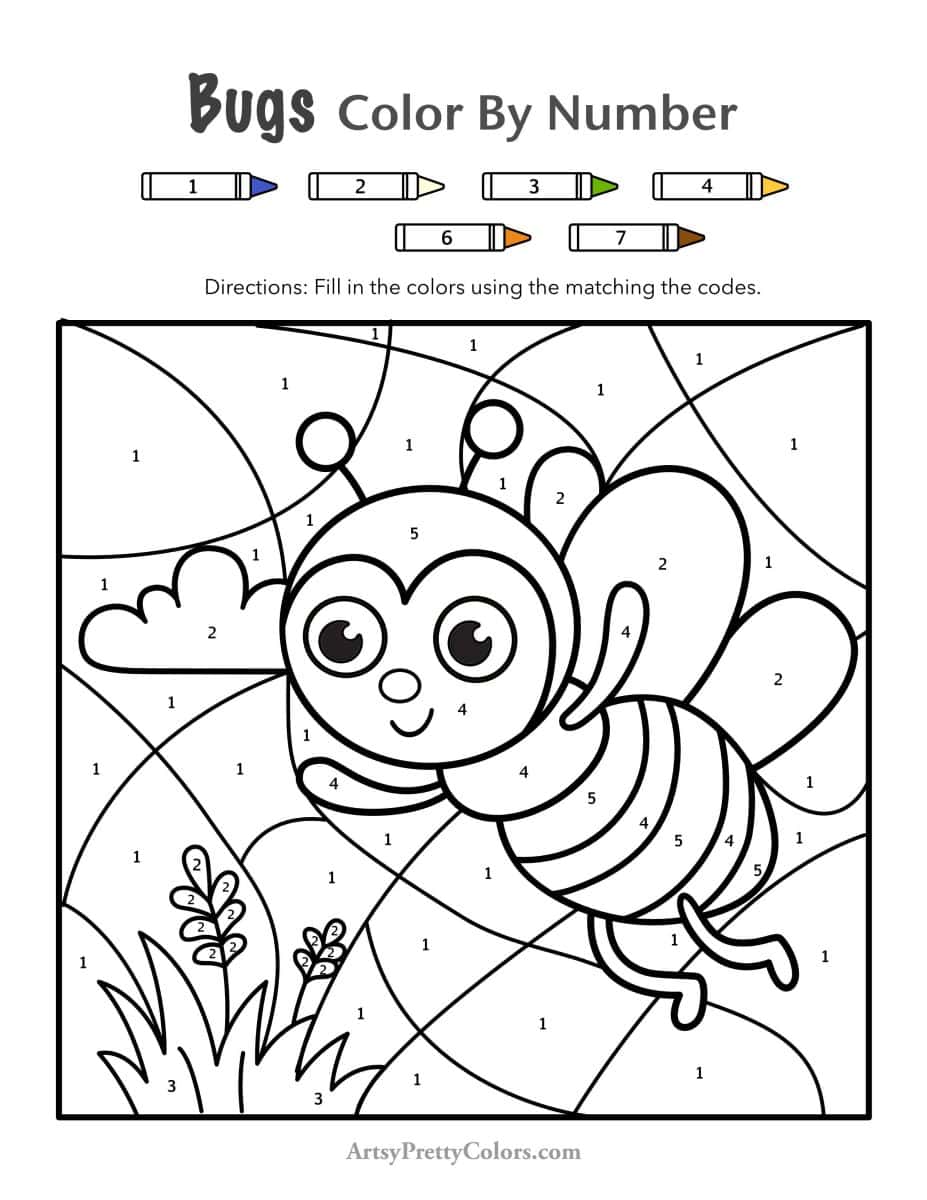 A line drawing of a bee with the background sectioned off with number that match a color code at the top of the pDF.