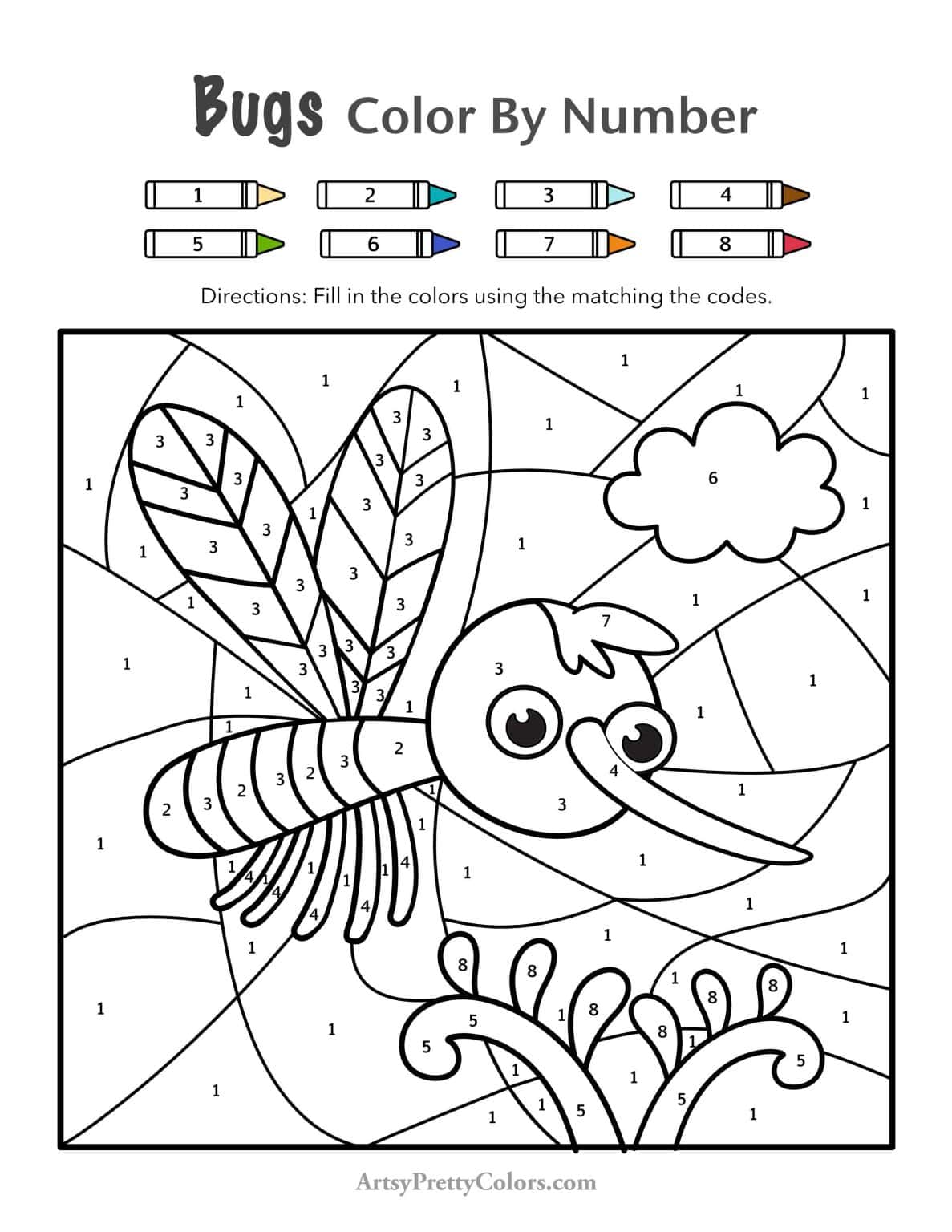 Free Bug Color By Number For Kids - Artsy Pretty Colors