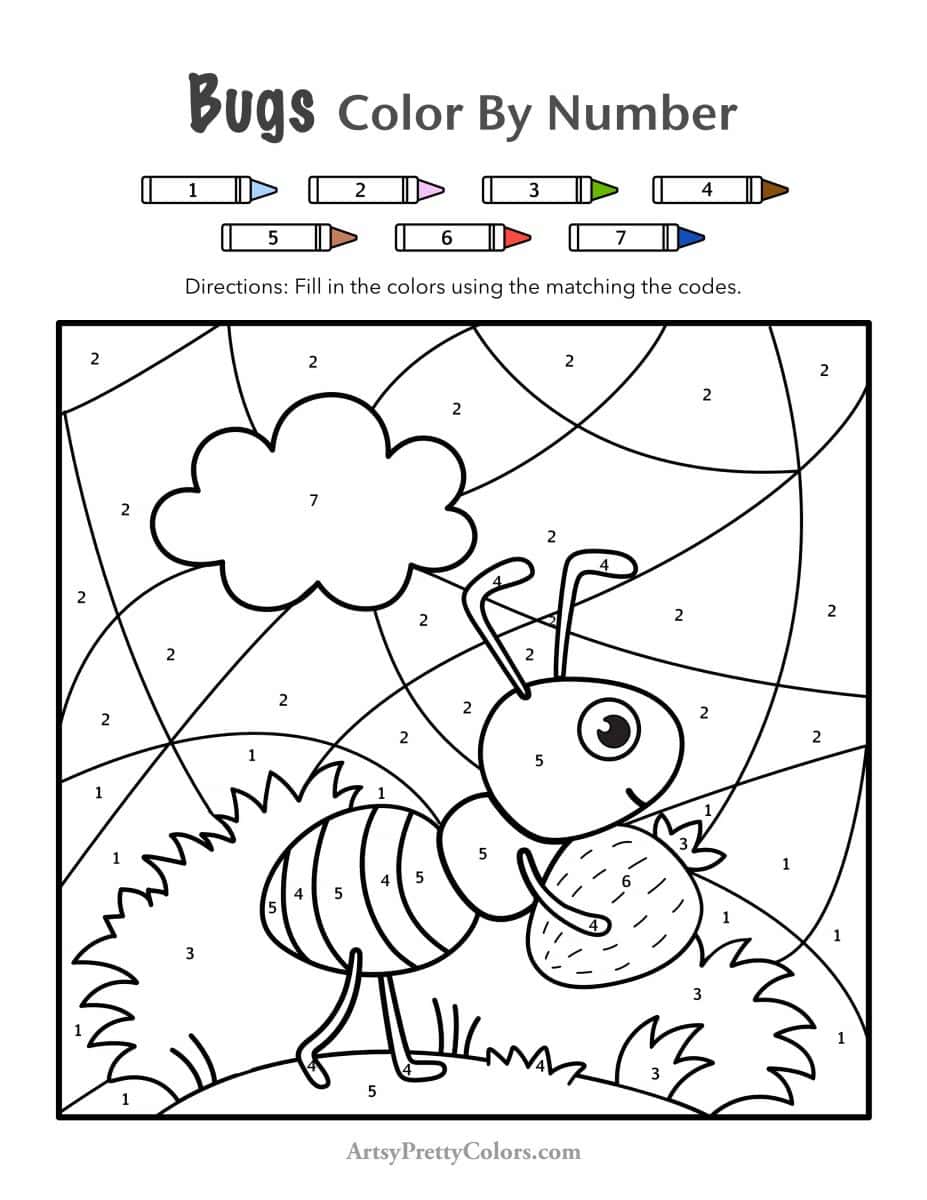 A line drawing of an ant bee with the background sectioned off with number that match a color code at the top of the PDF.