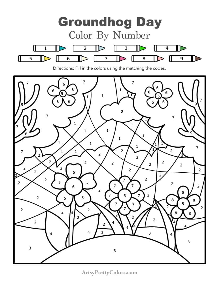 Color by number pdf of a spring scene.